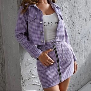 SHEIN Plaid Jacket & Zipper Skirt Set